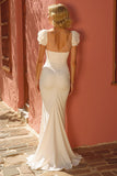 Vestido de novia sirena de manga corta marfil con abertura
