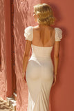 Vestido de novia sirena de manga corta marfil con abertura