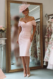 Vestido de Madre de la Novia con Hombros Descubiertos en Rosa Rubor con Apliques