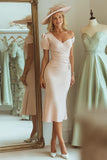 Vestido de Sirena de un Hombro Rosa Caramelo Midi Madre de la Novia