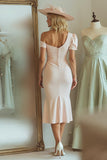 Vestido de Sirena de un Hombro Rosa Caramelo Midi Madre de la Novia