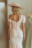 Vestido de Sirena de un Hombro Rosa Caramelo Midi Madre de la Novia