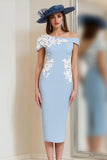 Vestido de Madre de la Novia con Apliques de Un Hombro Azul Claro