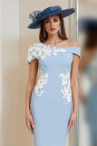 Vestido de Madre de la Novia con Apliques de Un Hombro Azul Claro
