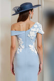 Vestido de Madre de la Novia con Apliques de Un Hombro Azul Claro