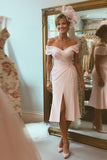 Vestido de Madre de la Novia con Hombros Descubiertos en Rosa Rubor con Abertura