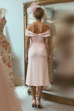 Vestido de Madre de la Novia con Hombros Descubiertos en Rosa Rubor con Abertura