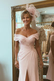 Vestido de Madre de la Novia con Hombros Descubiertos en Rosa Rubor con Abertura