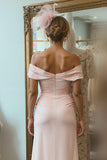 Vestido de Madre de la Novia con Hombros Descubiertos en Rosa Rubor con Abertura