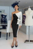 Vestido midi de un hombro con vaina en blanco y negro para la madre de la novia
