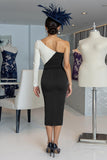 Vestido midi de un hombro con vaina en blanco y negro para la madre de la novia