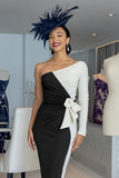 Vestido midi de un hombro con vaina en blanco y negro para la madre de la novia
