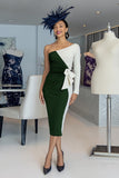 Vestido midi de un hombro con vaina en blanco y negro para la madre de la novia