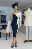 Vestido midi de un hombro con vaina en blanco y negro para la madre de la novia