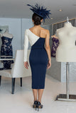 Vestido midi de un hombro con vaina en blanco y negro para la madre de la novia