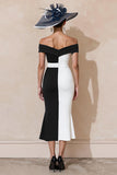 Vestido de sirena blanco y negro con hombros descubiertos de la madre de la novia