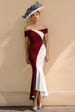 Vestido largo de la madre de la novia de la sirena de satén en blanco y negro con hombros descubiertos