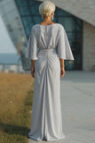 Vestido largo de la madre de la novia con cuello de barco plateado