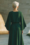 Vestido largo de la madre de la novia con cuello redondo en forma de A verde oscuro