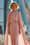 Vestido largo de la madre de la novia con cuello redondo y vaina rosa rubor