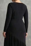 Vestido formal de sirena plisada de talla grande con crepé y gasa negra con volantes