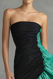 Vestido formal con volantes de sirena sin tirantes negro y verde