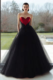 Vestido Largo Formal De Tul A Negro y Rojo Novia