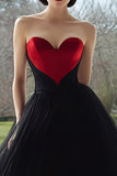 Vestido Largo Formal De Tul A Negro y Rojo Novia