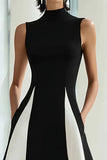 Elegante vestido formal largo de cuello alto en blanco y negro