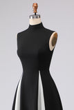 Elegante vestido formal largo de cuello alto en blanco y negro
