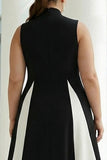 Vestido formal largo de cuello alto en línea A en blanco y negro con bolsillos