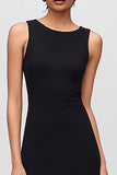 Vestido Formal Midi con Volantes en Blanco y Negro con Cuello Redondo de Sirena