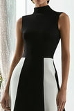 Vestido Formal Largo Blanco y Negro de Cuello Alto A-Line