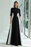 Vestido Formal Largo Blanco y Negro de Cuello Alto