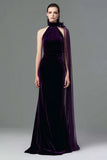 Vestido Formal Largo de Terciopelo Ciruela con Faja