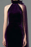 Vestido Formal Largo de Terciopelo Ciruela con Faja