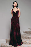 Vestido largo formal de terciopelo tubo burdeos