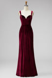 Vestido largo formal de terciopelo negro en línea A