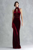 Vestido Formal Largo de Terciopelo Burdeos con Agujero de Cerradura