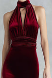 Vestido Formal Largo de Terciopelo Burdeos con Agujero de Cerradura