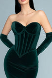 Vestido largo formal de terciopelo con corsé de sirena verde oscuro