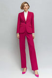 Trajes casuales de negocios para mujer de 2 piezas con solapa de pico fucsia