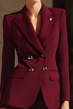 Trajes de negocios para mujer de 2 piezas con solapa de pico cruzada burdeos