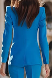 Trajes de mujer cruzados con solapa de pico azul de 2 piezas de corte ajustado