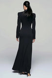 Vestido Blazer de Doble Botonadura con Solapa de Pico Negro para Mujer con Abertura