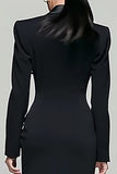 Vestido Blazer de Doble Botonadura con Solapa de Pico Negro para Mujer con Abertura