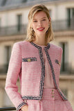 Trajes de manga larga de tweed rosa de 2 piezas para mujer