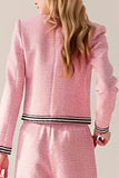 Trajes de manga larga de tweed rosa de 2 piezas para mujer
