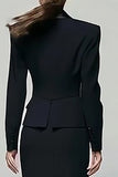 Vestido de trabajo negro de 2 piezas con solapa de pico y abertura
