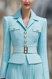 Vestido de trabajo plisado con solapa con muescas de 2 piezas en línea A azul claro